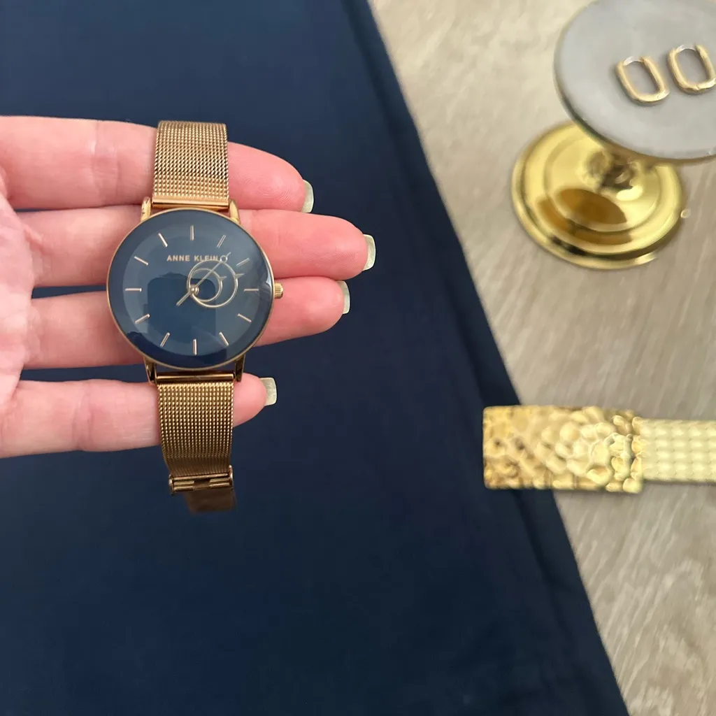 Anne Klein Women’s Gold Mesh Quartz Watch with Navy Blue Dial – Model AK/3430 - Image 2