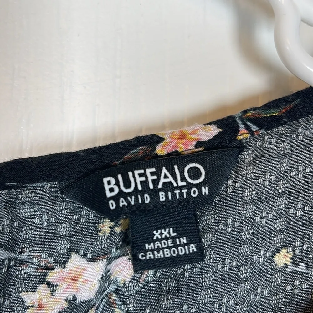 Buffalo David Bitton Black Raglan Bohemian Floral Tie Front Soze XXL GUC #5987 - Image 7