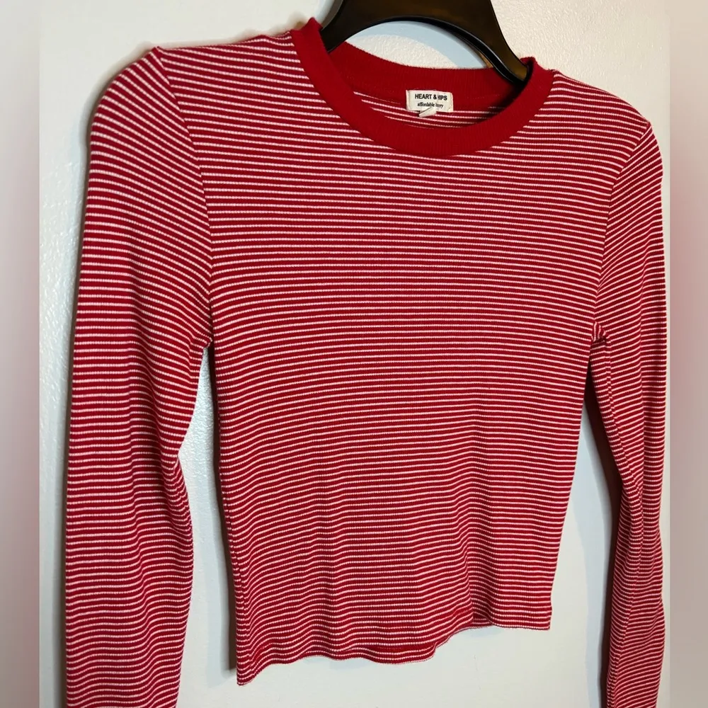 Heart & Hips Red Striped Cropped Long Sleeve Top Size Small - Image 3