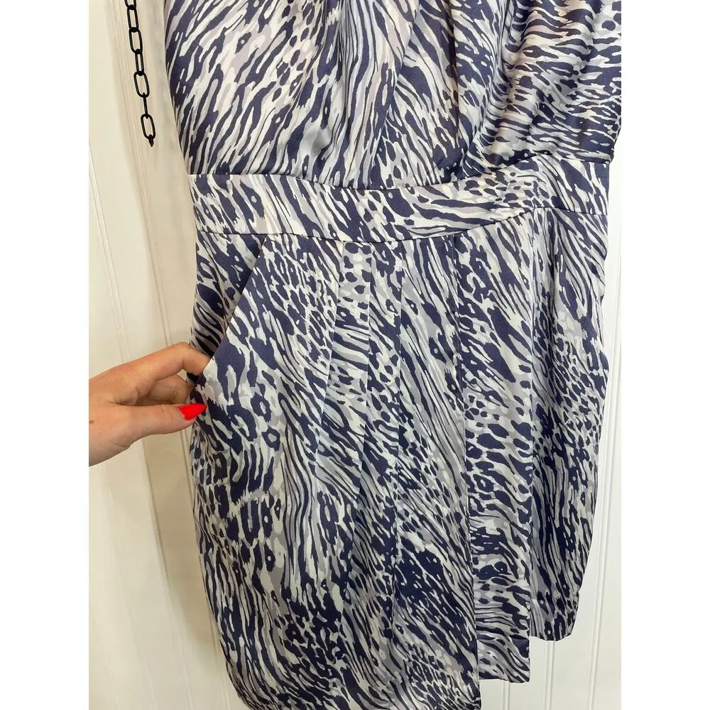 BCBGeneration Animal Print Silky Mini Sheath Dress Blue & White Sleeveless Sze 8 - Image 2