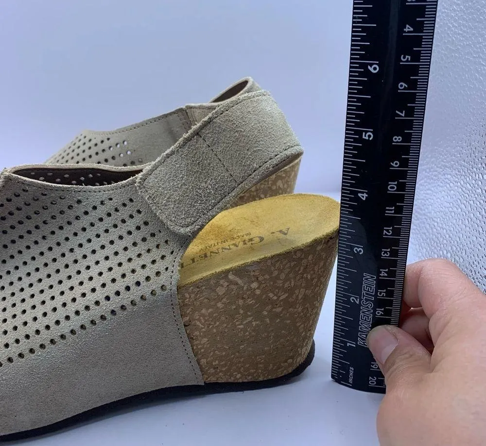 A.Giannetti size 8.5 wedge sandals slingback Tan suede leather made in Italy - Image 2
