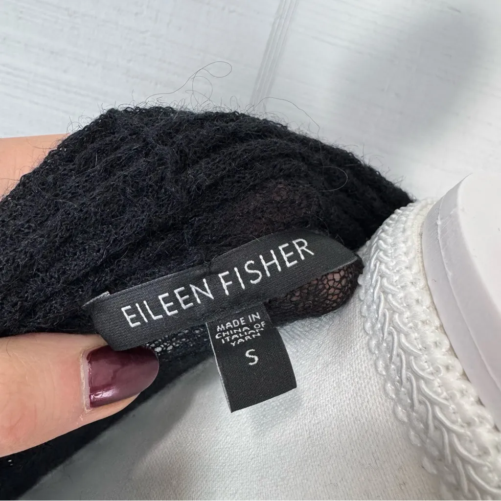 Elieen Fisher Black Gauze Lightweight Mohair Open Cardigan Duster Half Sleeve S - Image 6