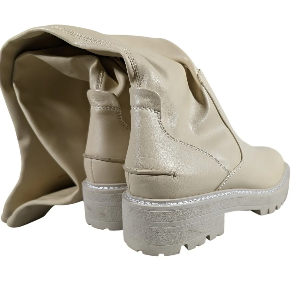 SARTO STUDIO Women Cream Leather Over‎ The Knee Boots Chunky Sole Side Zip 10M Size 10 - Image 15