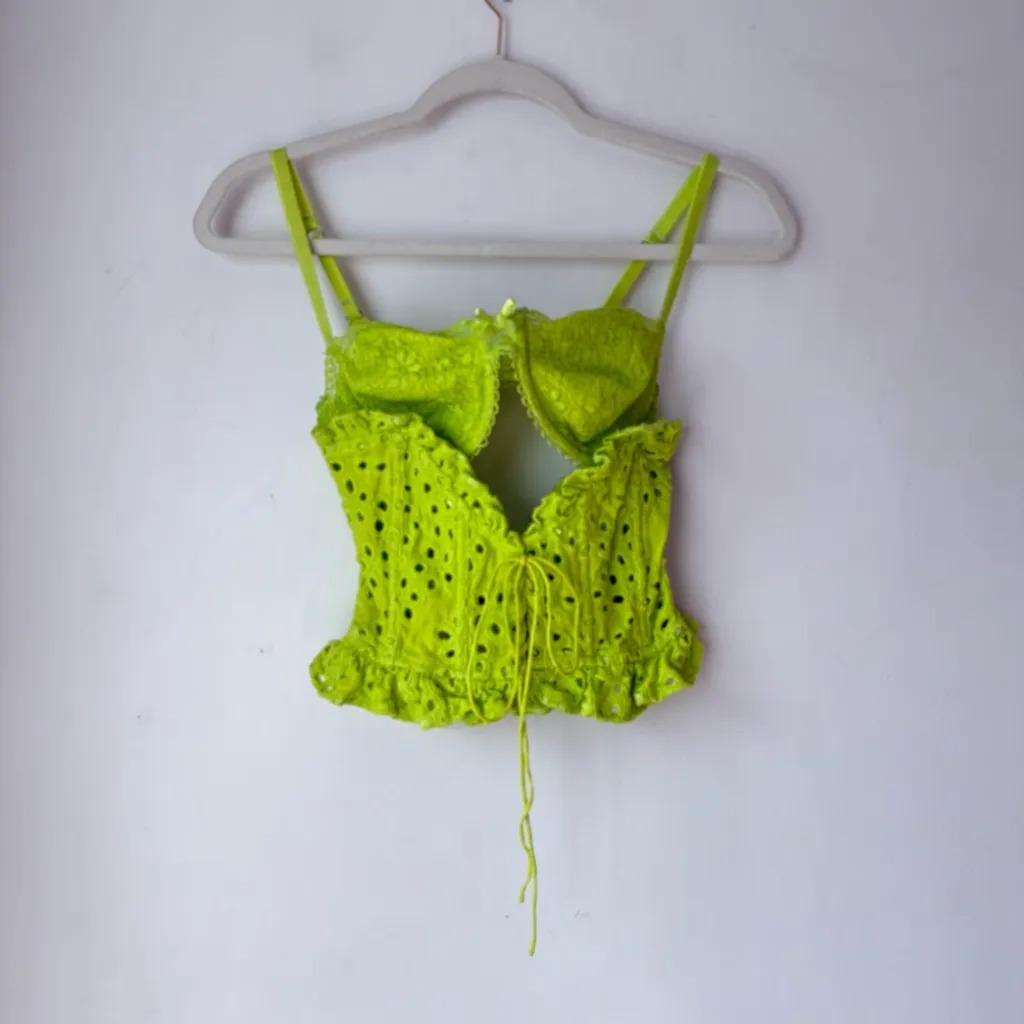 For Love & Lemons Sadie Lime Brat Green Corset Crop Top S - Image 5