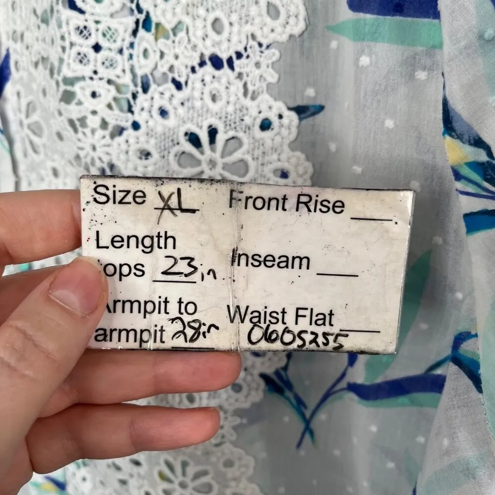 Isaac Mizrahi IMNYC Womens White Blue Floral Embroidered Sheer Button - Image 10