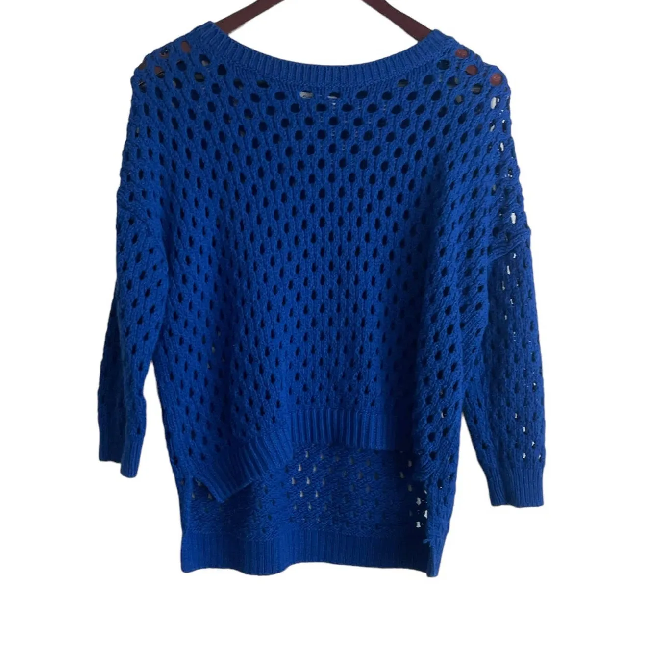 Club Monaco Sweater Women Blue Crew Neck Long Sleeve Crochet Knit Pullover - Image 3