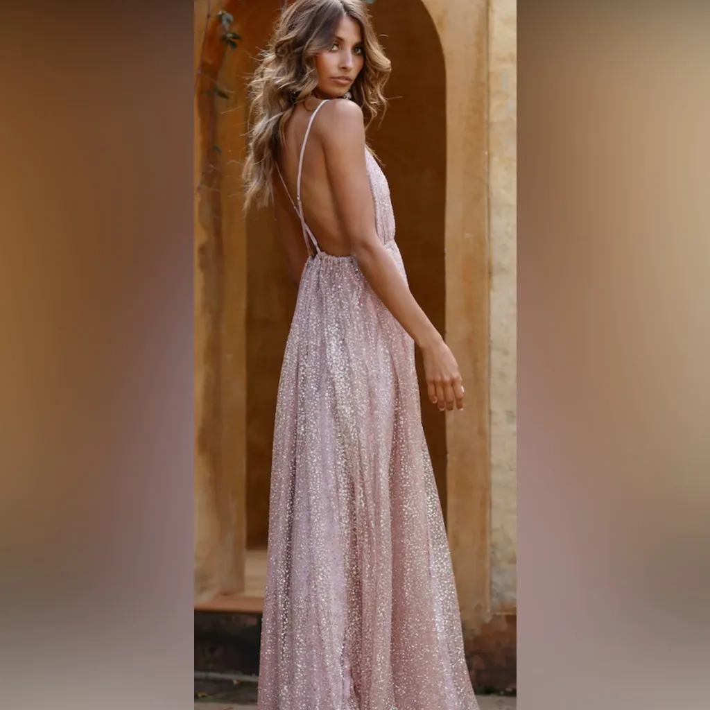 Hello Molly Pink Plunge Neck Backless Gown - Image 4