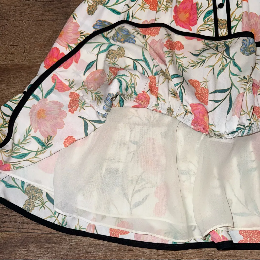 Kate Spade Picnic Perfect Blossom Fluid Floral Button Up Dress with Black Trim - Image 13