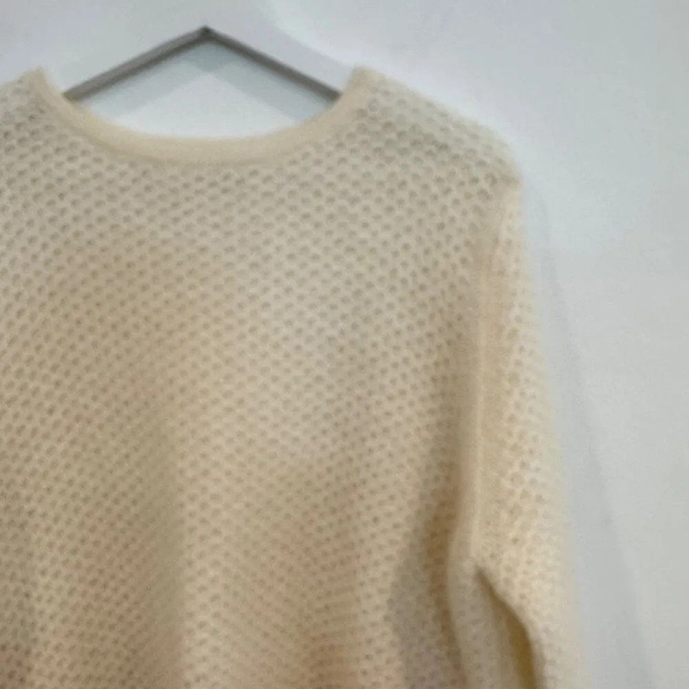 Boden‎ Mohair Wool Knit Fuzzy Colorblock Sweater Cream Blue Winter Plus Size 16 Gray - Image 3