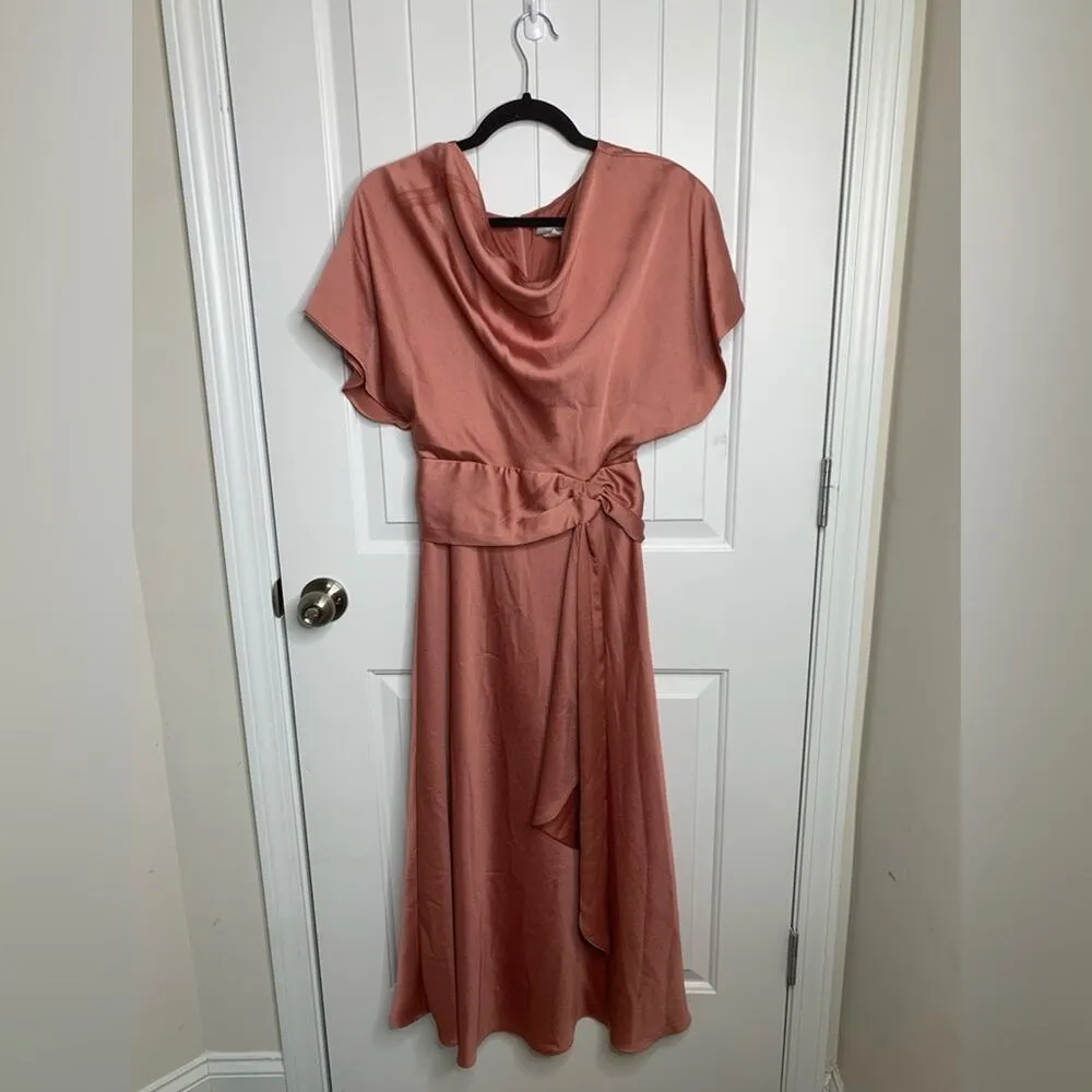 BHLDN Olmstead pink satin drape midi dress‎ size 2 wedding guest mother bride - Image 5