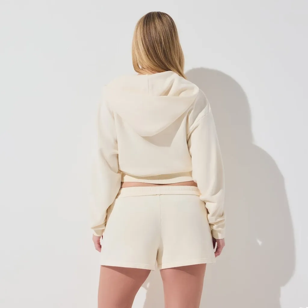 Skims French Terry Zip Up Hoodie in Ecru, Size X-Small - Image 4