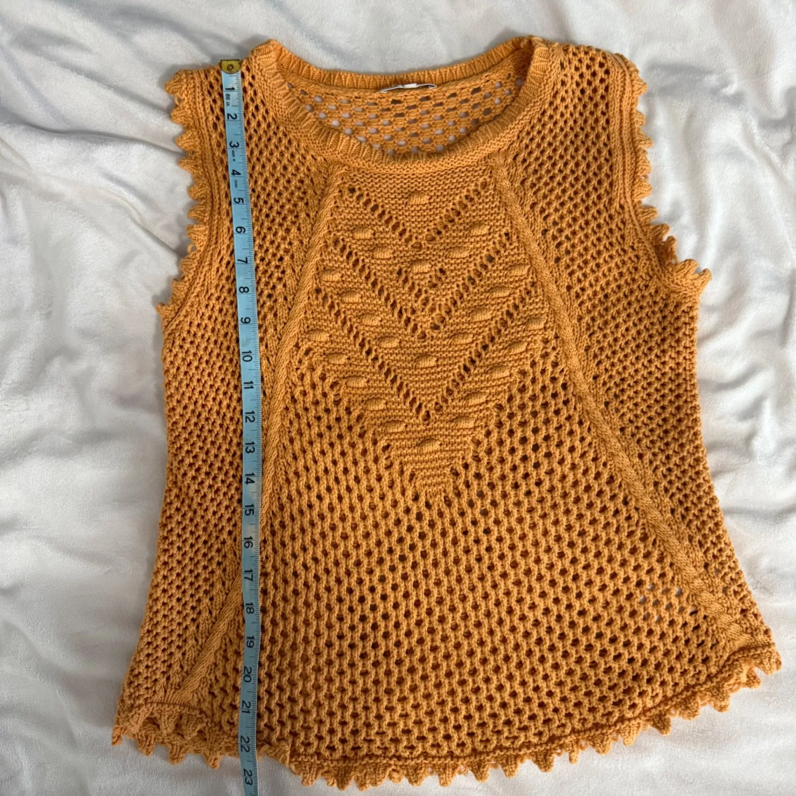 Another Love Orange Crochet Knit Sleeveless Eclectic Sweater Size Medium - Image 11