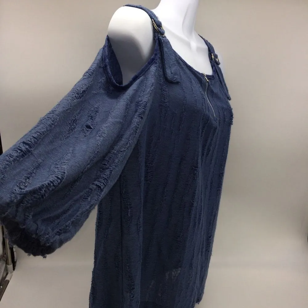 Zoe Women's Cold Shoulder 3/4 Sleeves Top w/Silver Zipper/D - Image 7