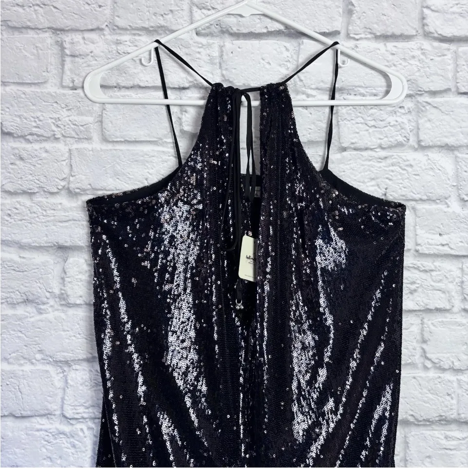 FREE PEOPLE INTIMATELY DOUBLE TAKE SEQUIN MINI DRESS METALLIC BLACK LARGE - Image 2