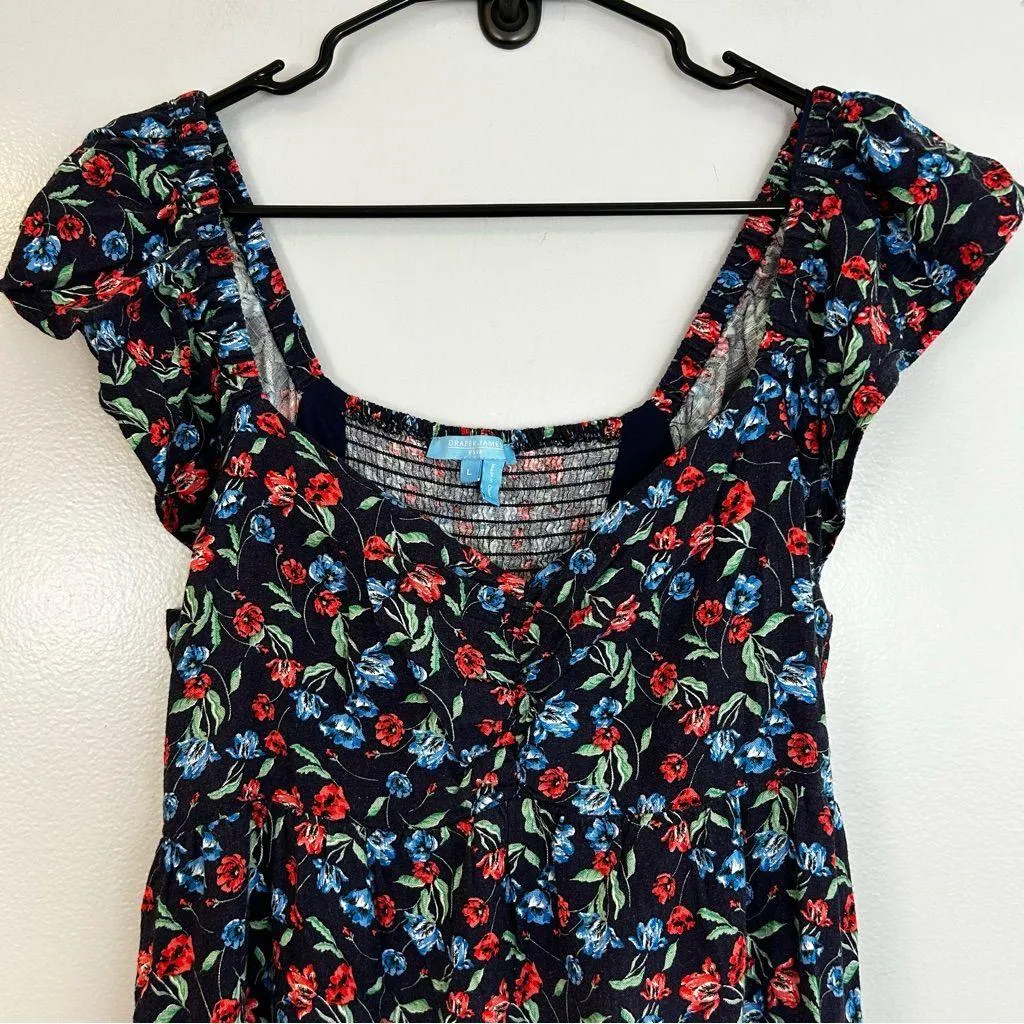 Draper James Navy Blue Ditsy Floral Sleeveless Flutter Midi Dress Size Large - Image 4