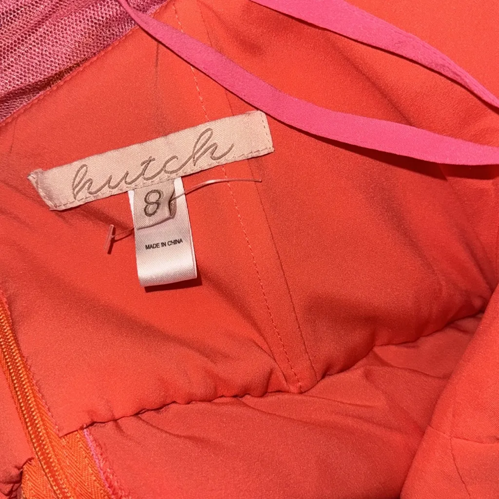 NEW HUTCH Colorblock Pleated Tulle V neck Sleeveless warm multi Gown Sz 8 - Image 3