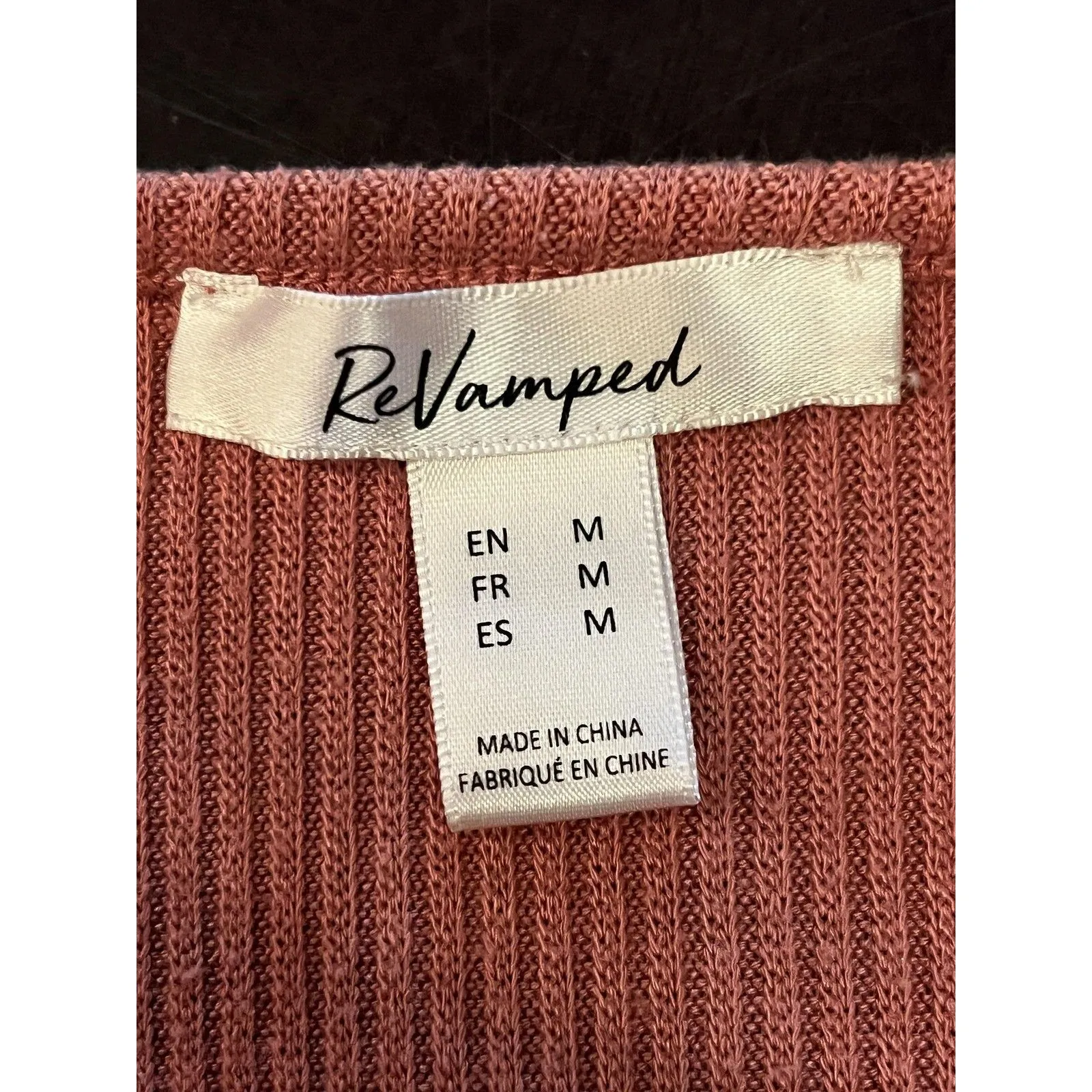 ReVamped Dress Womens Medium Brown Ribbed Knit Long Sleeve V Neck Sweater - Image 8