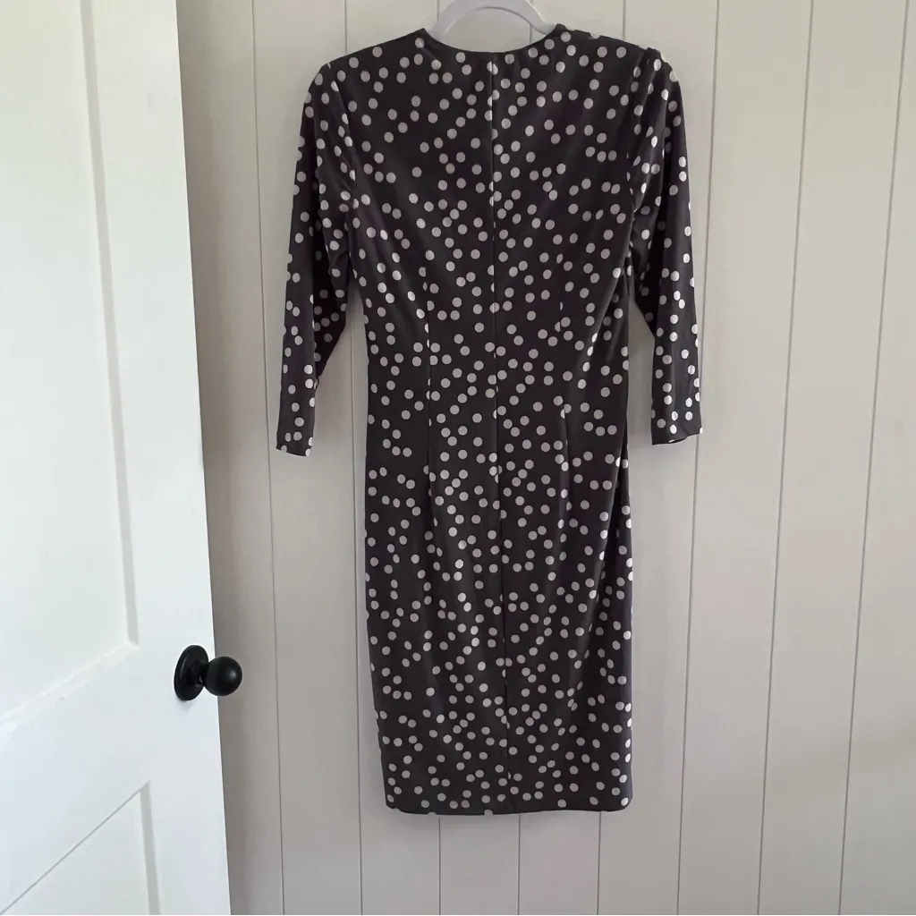 Ann Klein Polka Dot Wrap Dress in Brownish Gray and Beige Polka Dot - Image 2