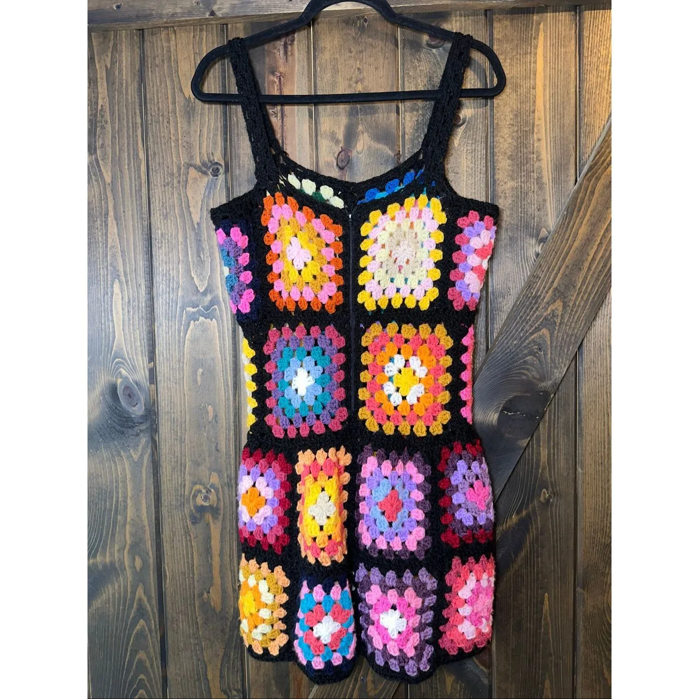 GRANNY SQUARES CROCHET KNIT ROMPER Black Size M - Image 3