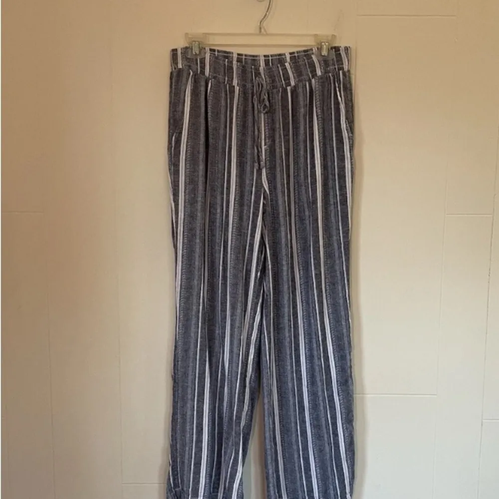 Briggs New York Gray and White Wide Leg Pants Large Linen Beach - Image 2
