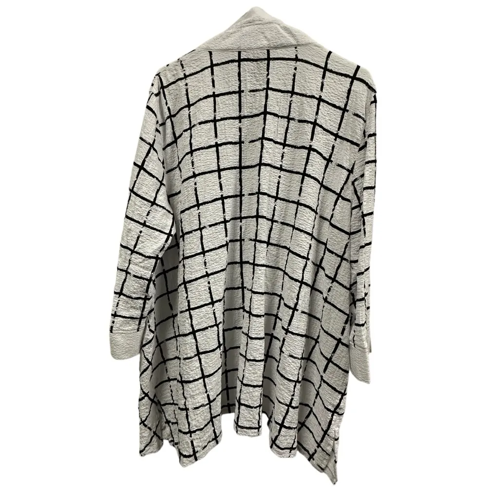 Ali Miles Textured Windowpane Print Button Up Wire Bend Collar Tunic Blouse XL Black - Image 5