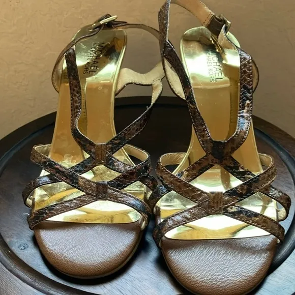 Michael Kors MICHAEL : Black/Brown Snakeskin Strappy Heel Sandal- 9 - Image 2