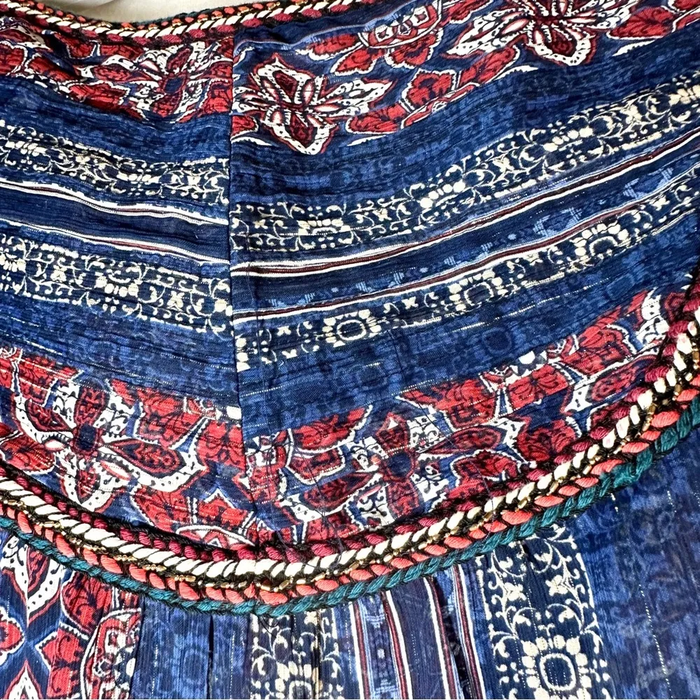 Daniel Rainn Sheer Boho Blouse XL Shimmery Rope Trim Flowy Long Sleeve Top - Image 6