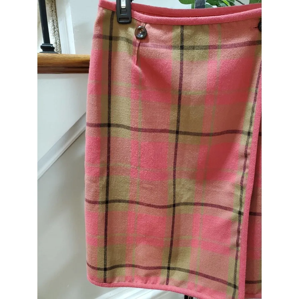 Evan Picone Vintage Pink Plaid Polyester Blend Casual Button Front Skirt Size 12 - Image 2