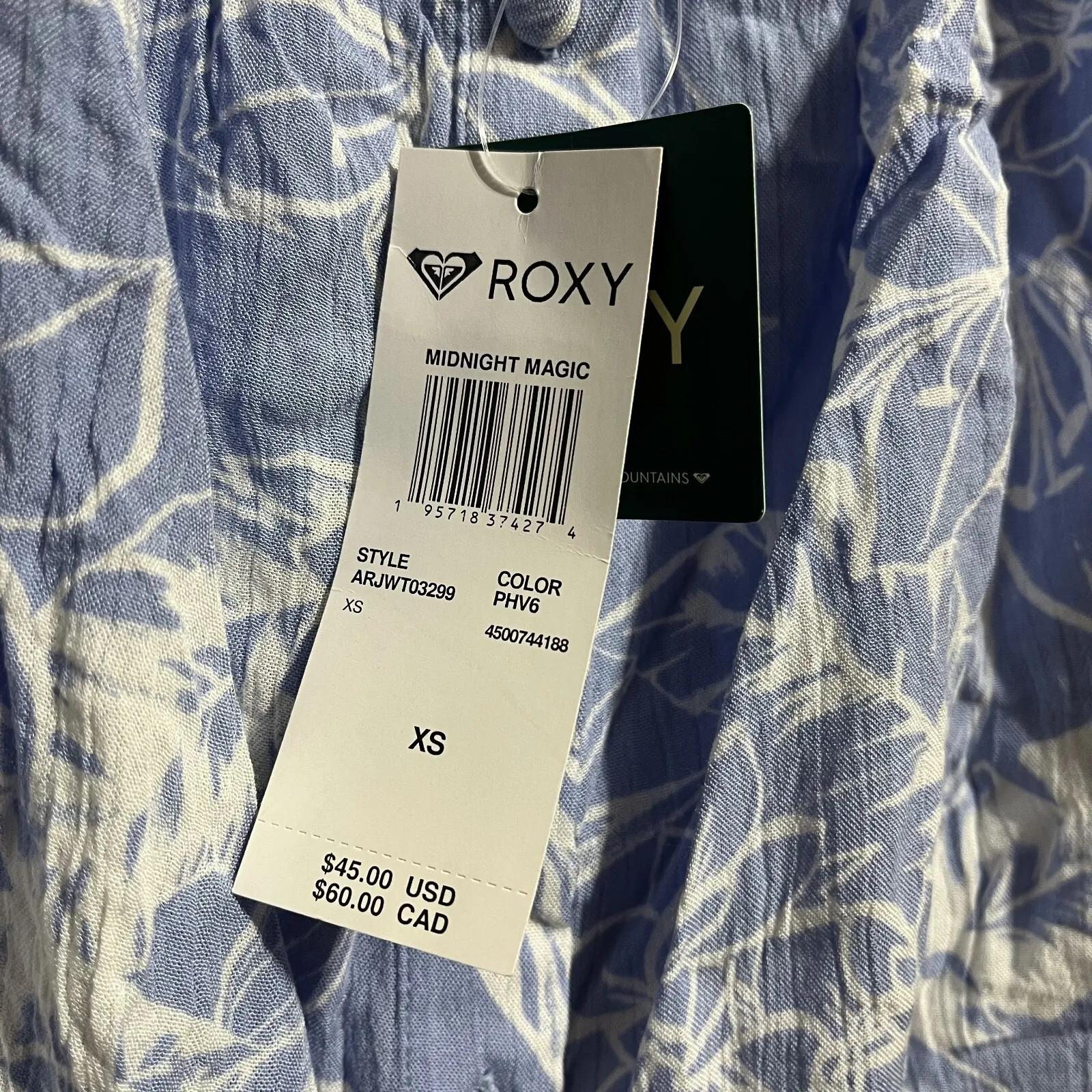 Roxy Crop Top Women's XS Blue Short Sleeve Elasticated Scoop Neck Button Front - Image 2