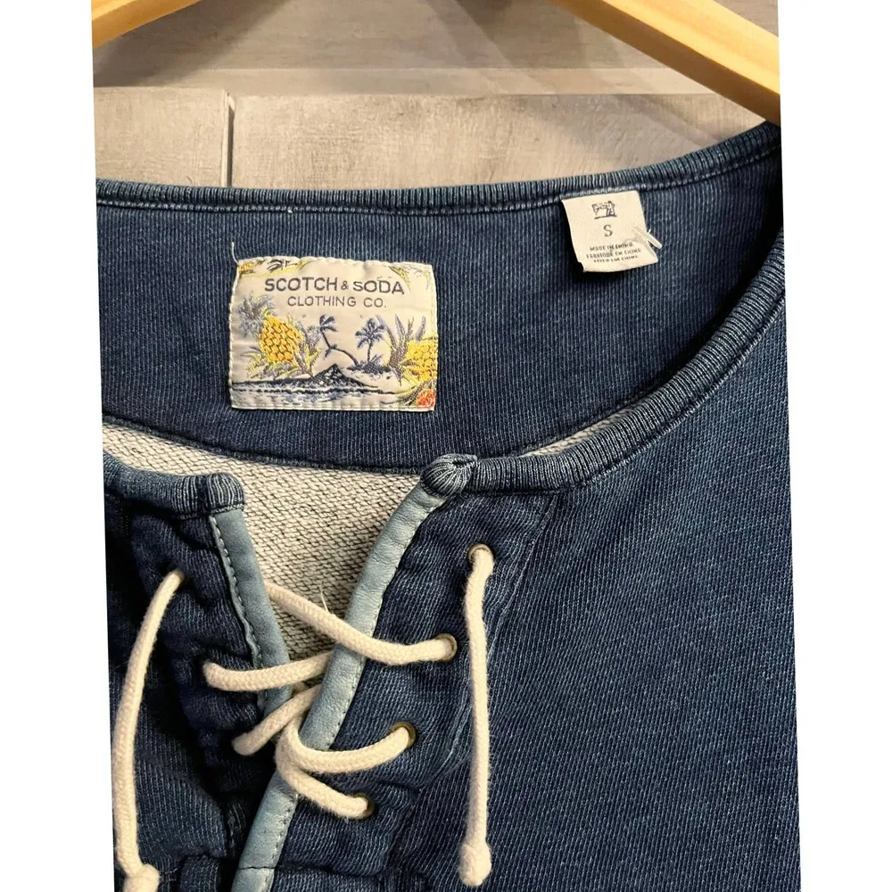 SCOTCH & SODA Jersey Knit Top Long Sleeves Neck Ties Blue Pullover Jumper Small - Image 5