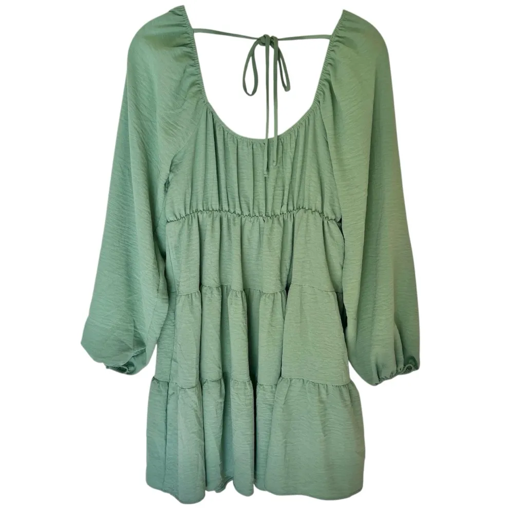 Altar’d State Camila Green Tiered Long Sleeve Mini Dress Small - Image 4
