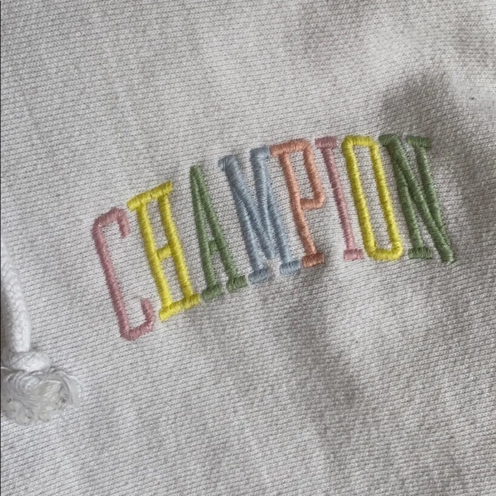 Champion White Multicolor Logo Reverse Weave Hoodie - Image 3