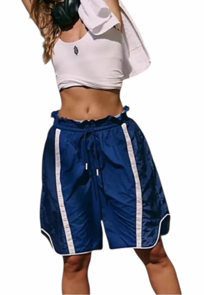 Free People Movement Navy Blue & White Champ Is Here Shorts size Large - Image 1