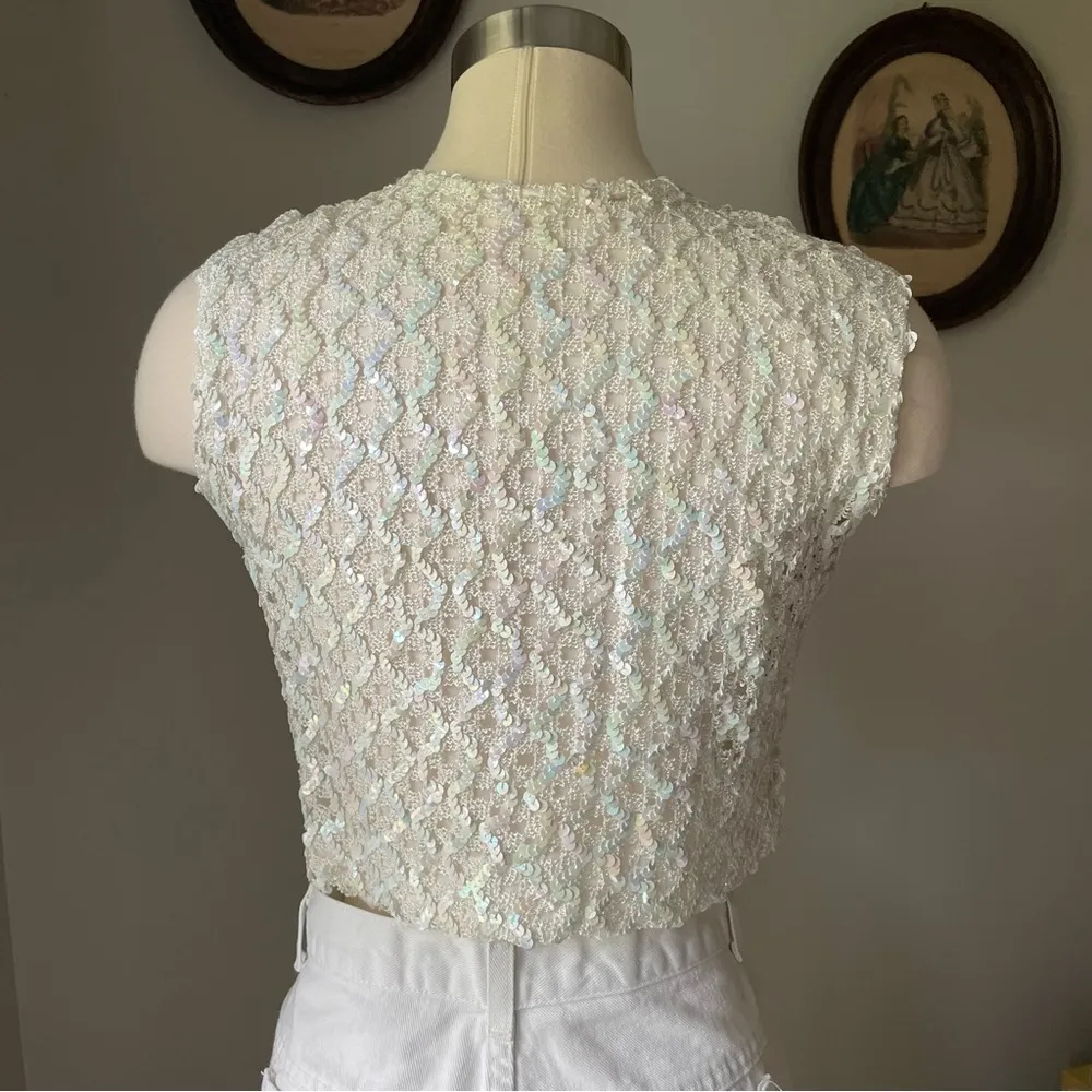 VINTAGE 1960s iridescent sequin top & jacket set White Size XS - Image 9