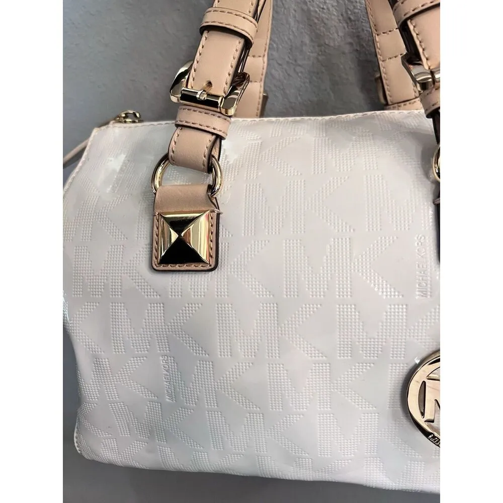 MICHAEL KORS Jet Set White Signature Boston Bag Authenticated Rare Patent Design - Image 3