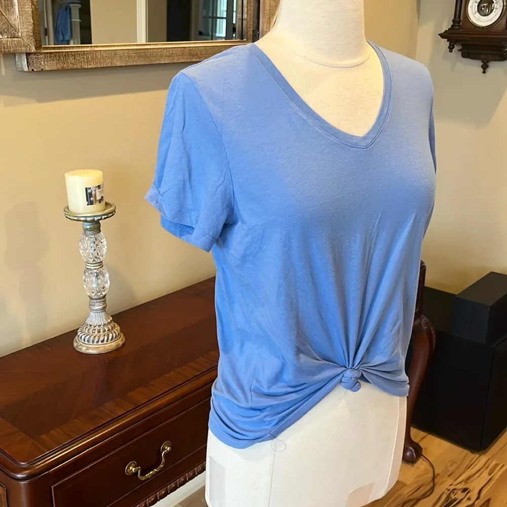 Comfy Blue Cotton Tie Front T Shirt - Image 4
