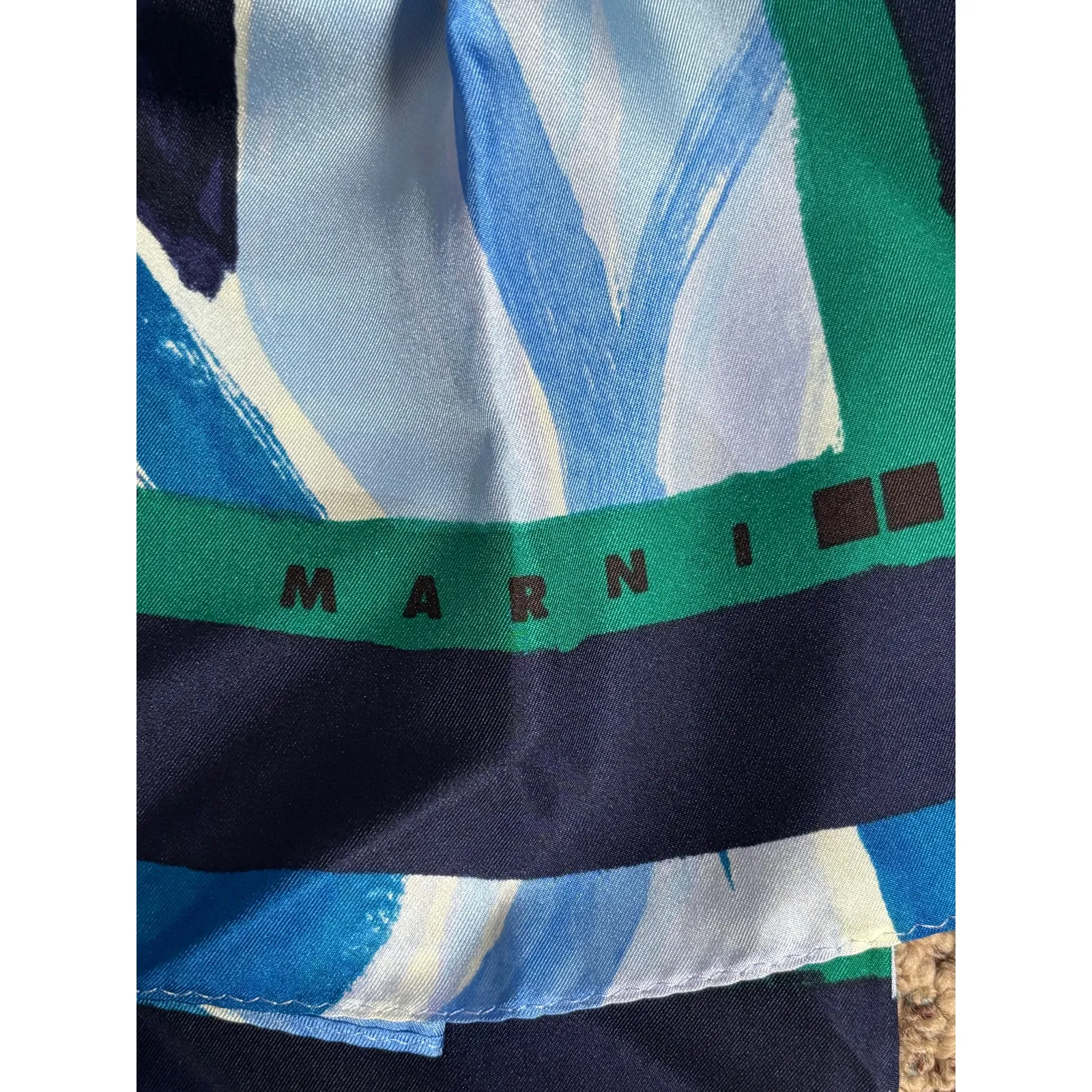 Marni x Uniqlo Silk Furoshiki Scarf Blue Green Abstract Art Print 27.5 Inches - Image 3