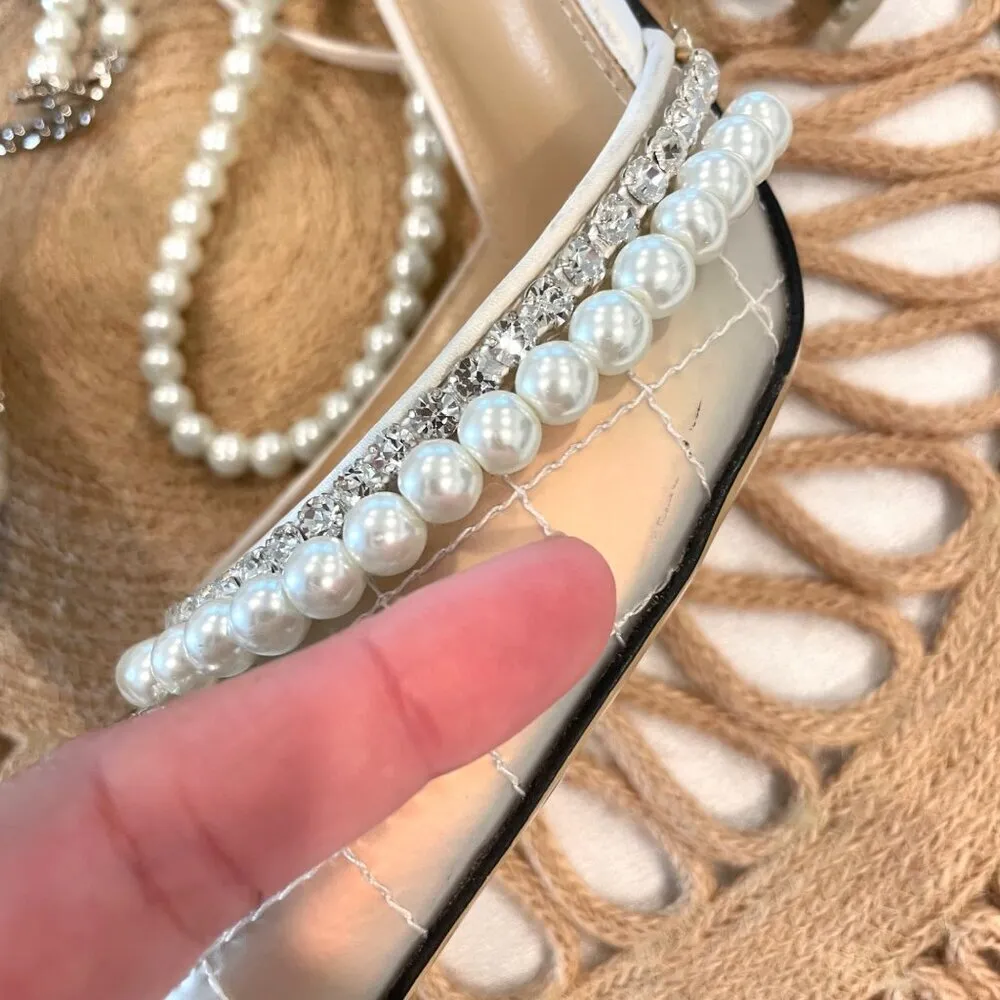 Mach & Mach Bow of Elizabeth Iridescent Faux Pearl Sandals Size 38 White - Image 8