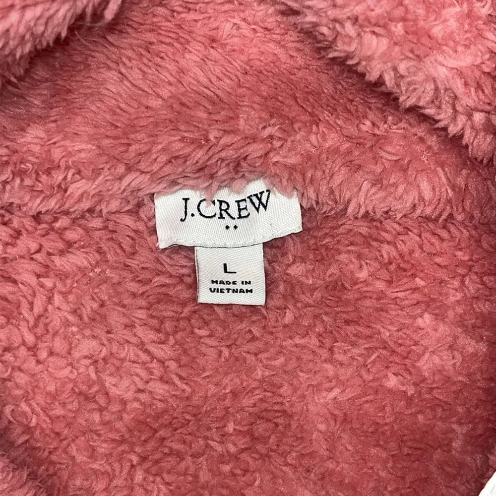 J. Crew Size L Rose Pink Faux Fur Henley Pullover Sweatshirt Jacket w/ Pockets - Image 5