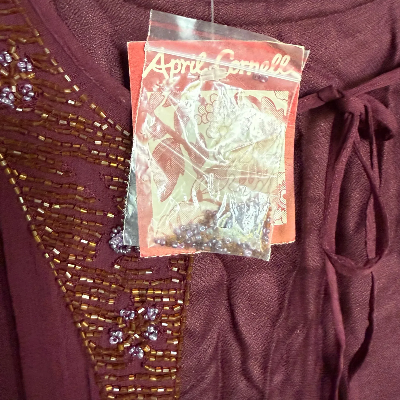 April Cornell Beaded Duster Dress Maroon‎ Vintage New Medium - Image 14
