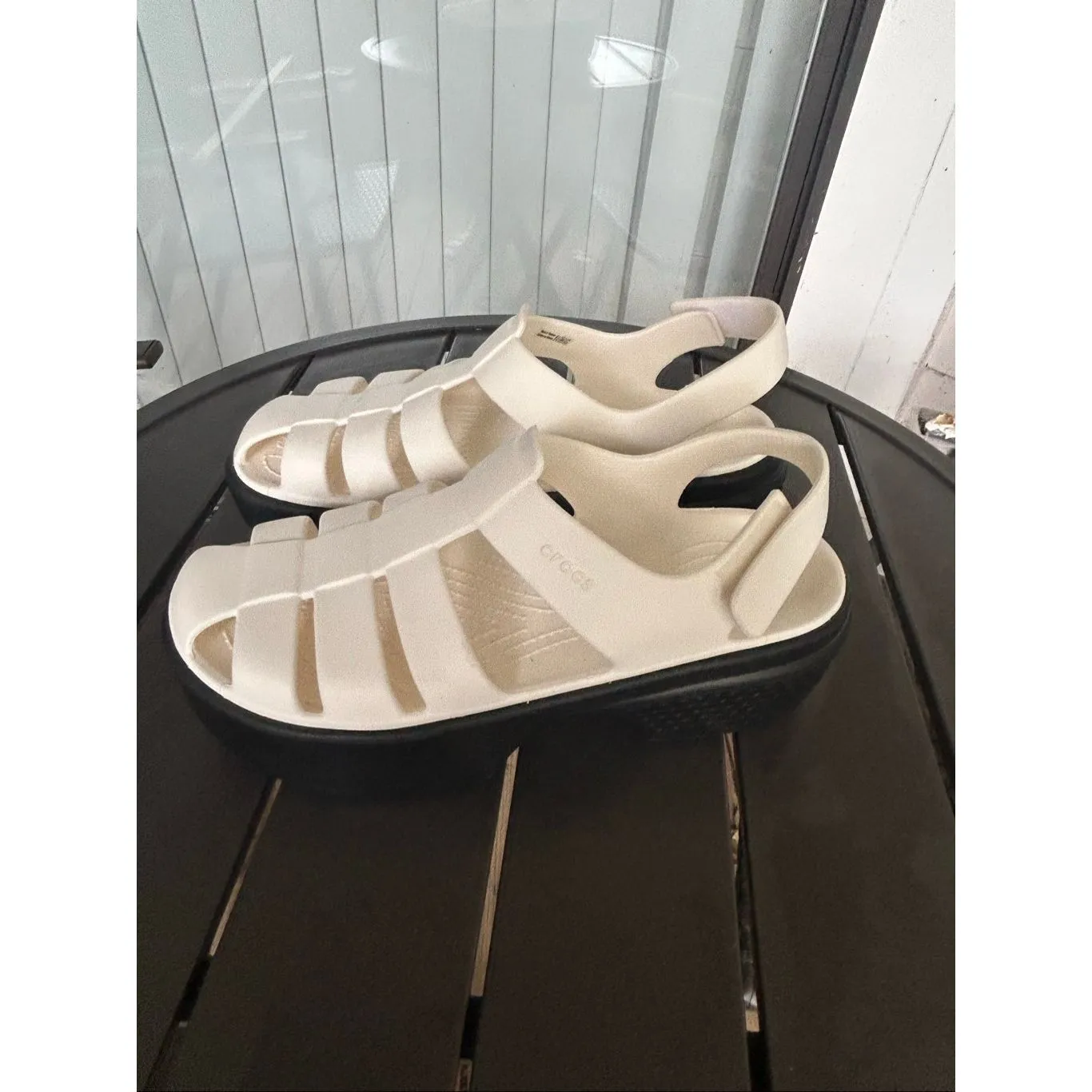 NWOB Croc Stomp Platform Fisherman Sandals Chalk White/Black Men8 Women 10 - Image 15