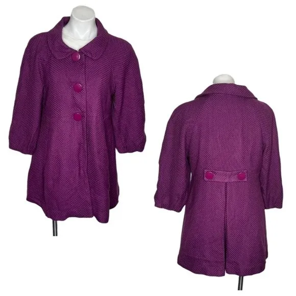 JOHN PAUL RICHARD Purple Basket Weave Fabric Coat Big Buttons Womens Size Medium - Image 13