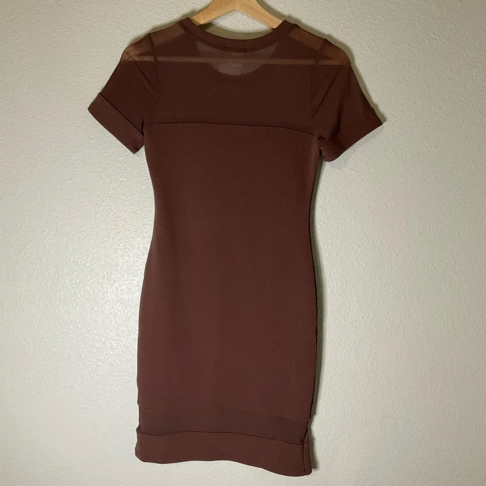 Bozzolo Bodycon Dress Brown Mesh Detail Short Sleeve Womens Medium‎ - Image 6