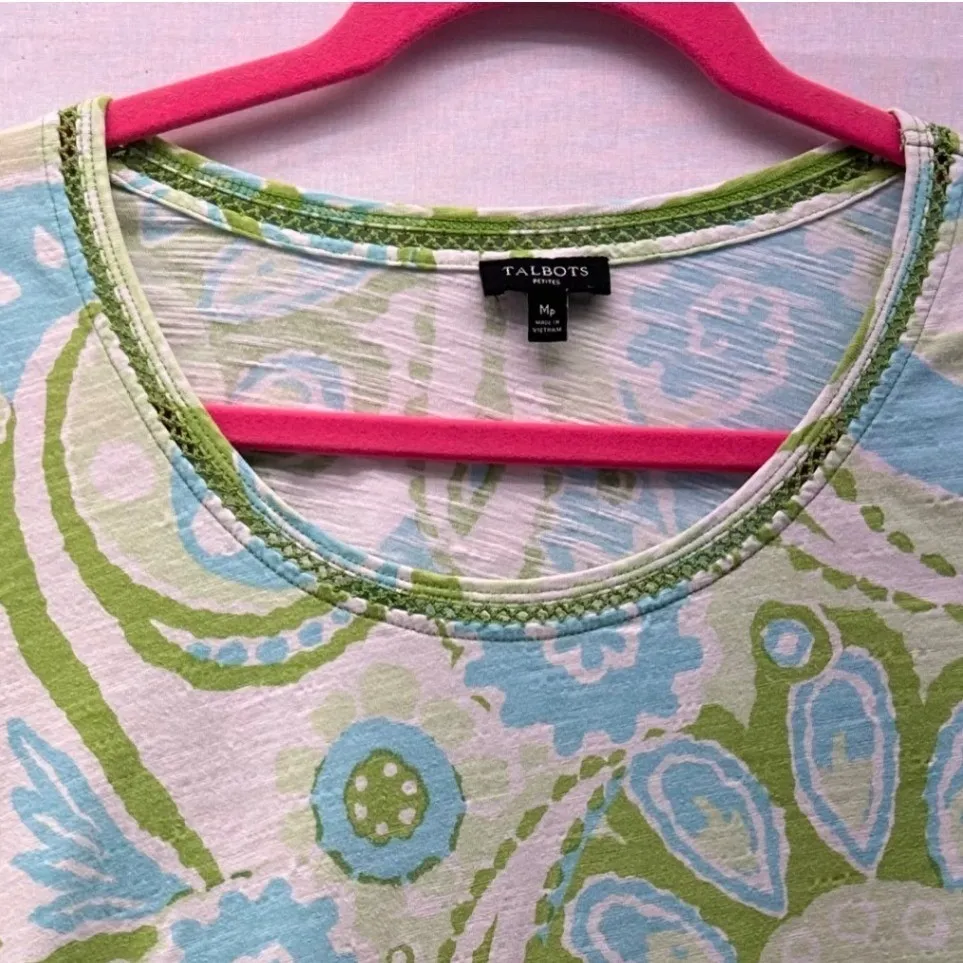 Talbots Womans Shirt Size MP Art To Wear Artsy‎ Eclectic Crochet Detail Travel - Image 2