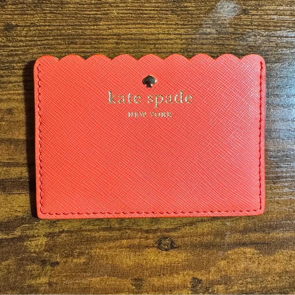 Kate Spade Coral and Pink Morris Lane Leather Card Holder with Scalloped Edge - Image 7