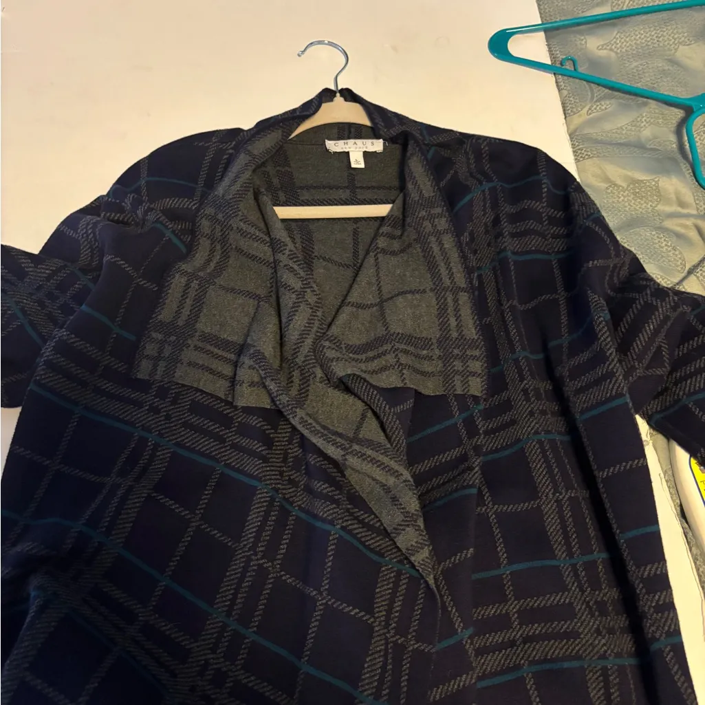 CHAUS BRAND WOMENS WRAP in BLUE/PURPLE and GRAY WATERFALL FRONT NO POCKETS Blue Size L - Image 3