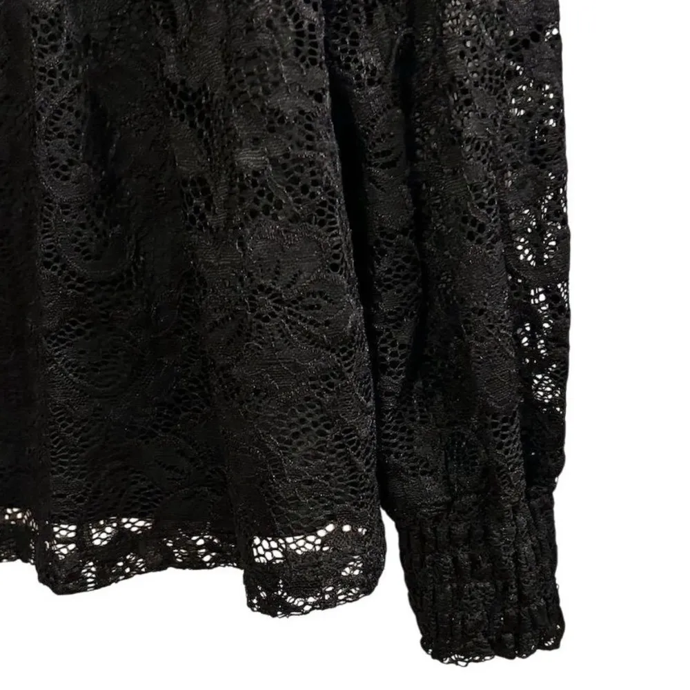 Anthropologie Cable & Gauge Women's M Black Lace High Neck Long Sleeve Blouse - Image 7