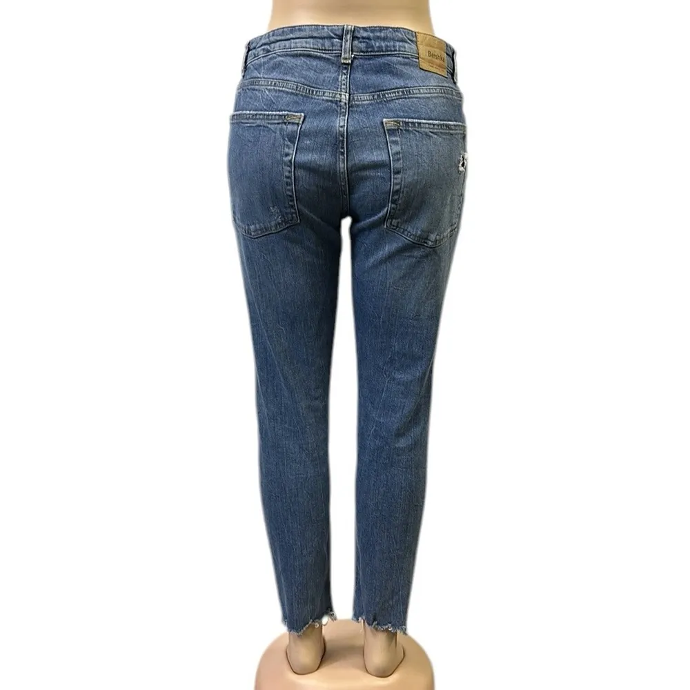 Denim Bershka Distressed Blue Jeans High Rise Raw Hem Skinny Crop Womens 31 - Image 4