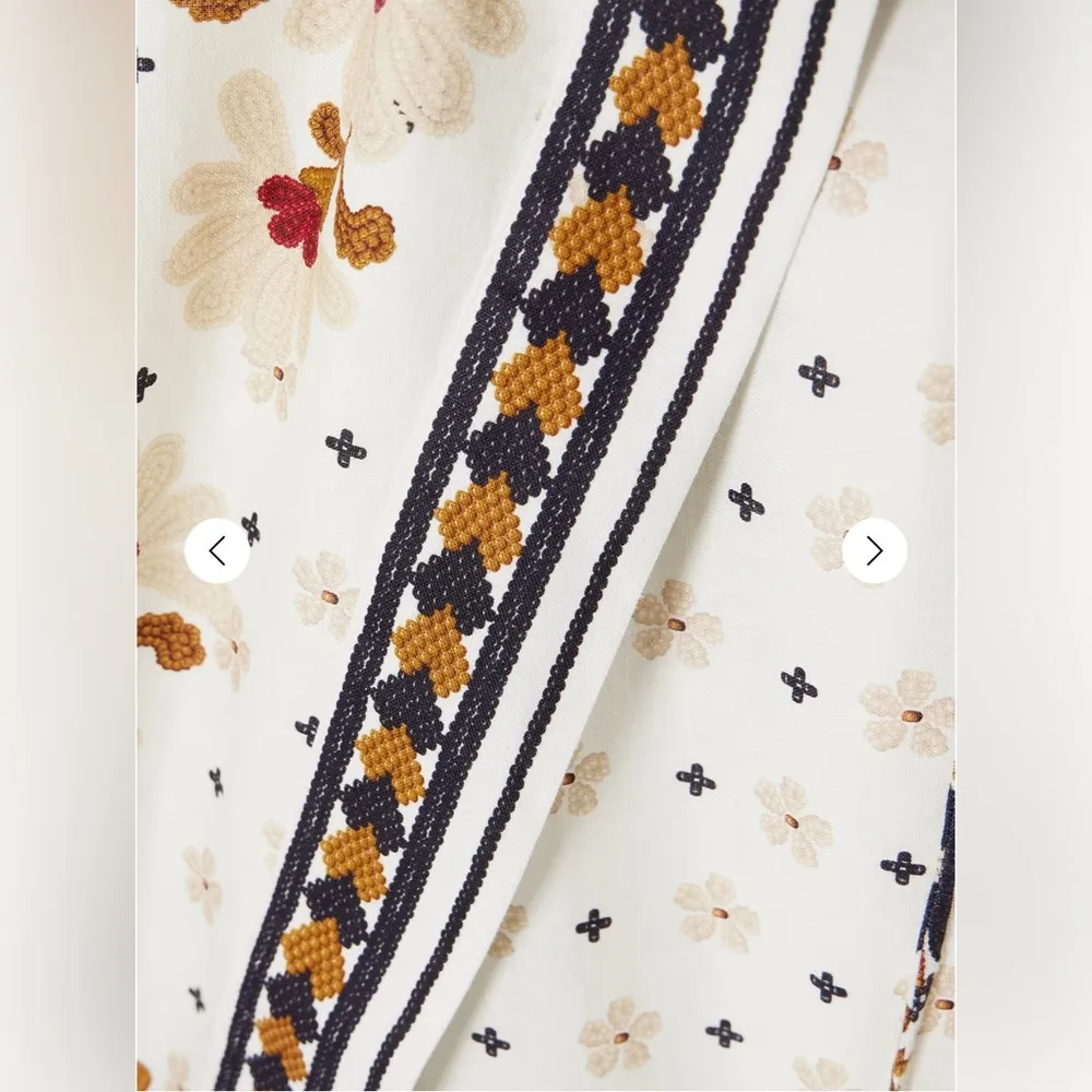 Farm Rio Flower Fan Tapestry Wrap Midi Skirt Linen Embroidered Small Boho Beachy - Image 3