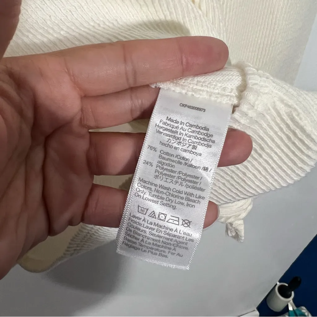 New‎ Madewell Ribbed Long Sleeve Knot-Front Top Style K4412 In Ivory Size XXL - Image 5